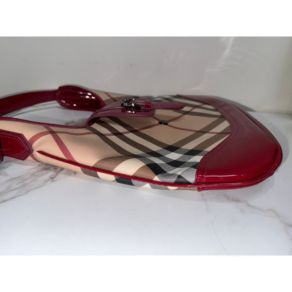 Burberry Nova Check Hobo Bag with Red Patent Trim - Picture 6 of 11